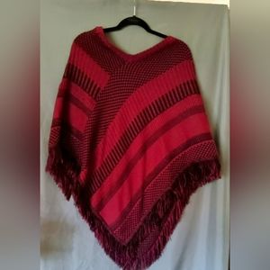 Burgundy and black poncho
